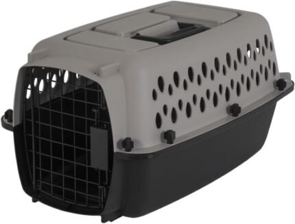 Black and Gray Hard‑Sided Plastic Pet Carrier, TSA Approved Travel Kennel with Ventilation & Built‑in Handle, Recycled Material Crate for Small Pets