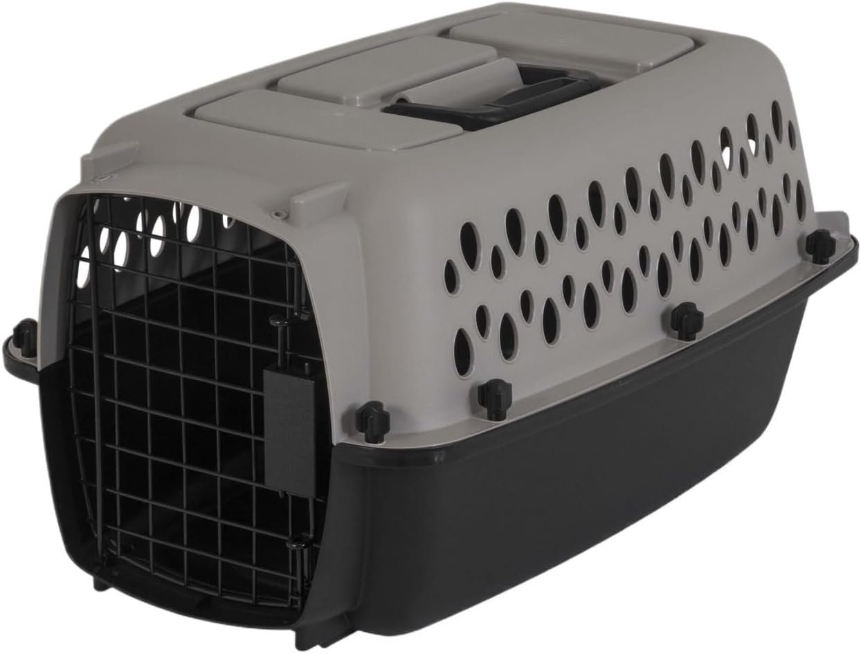 Black and Gray Hard‑Sided Plastic Pet Carrier, TSA Approved Travel Kennel with Ventilation & Built‑in Handle, Recycled Material Crate for Small Pets Black and Gray Hard‑Sided Plastic Pet Carrier, TSA Approved Travel Kennel with Ventilation & Built‑in Handle, Recycled Material Crate for Small Pets