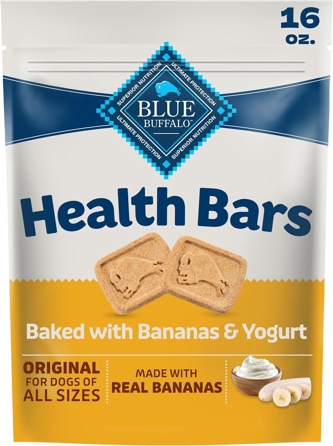 Blue Buffalo Health Bars Bananas & Yogurt Dog Biscuits, 16 oz Blue Buffalo Health Bars Bananas & Yogurt Dog Biscuits, 16 oz