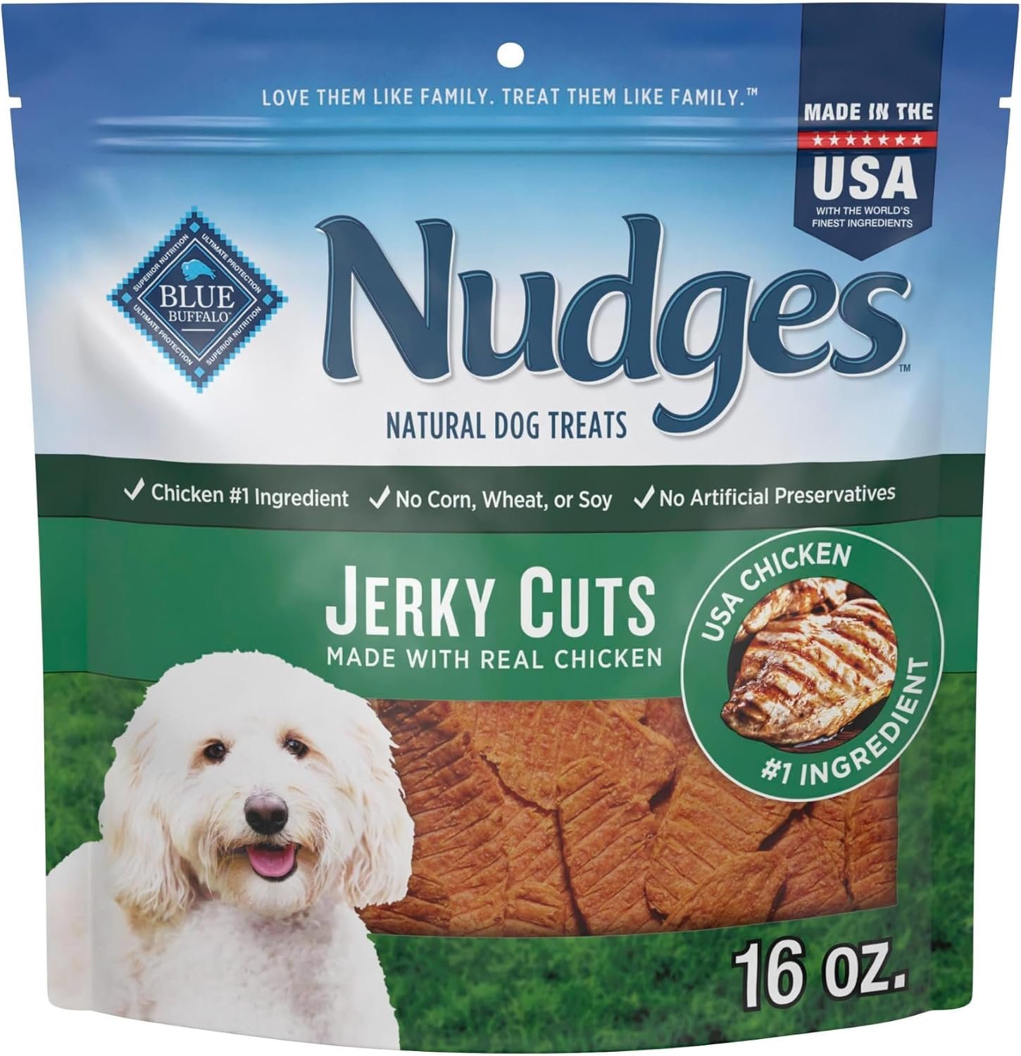 Blue Buffalo Nudges Jerky Cuts Chicken Dog Treats, 16 oz Blue Buffalo Nudges Jerky Cuts Chicken Dog Treats, 16 oz