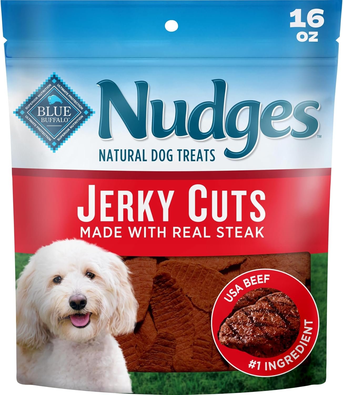 Blue Buffalo Nudges Jerky Cuts Steak Dog Treats, 16 oz Blue Buffalo Nudges Jerky Cuts Steak Dog Treats, 16 oz
