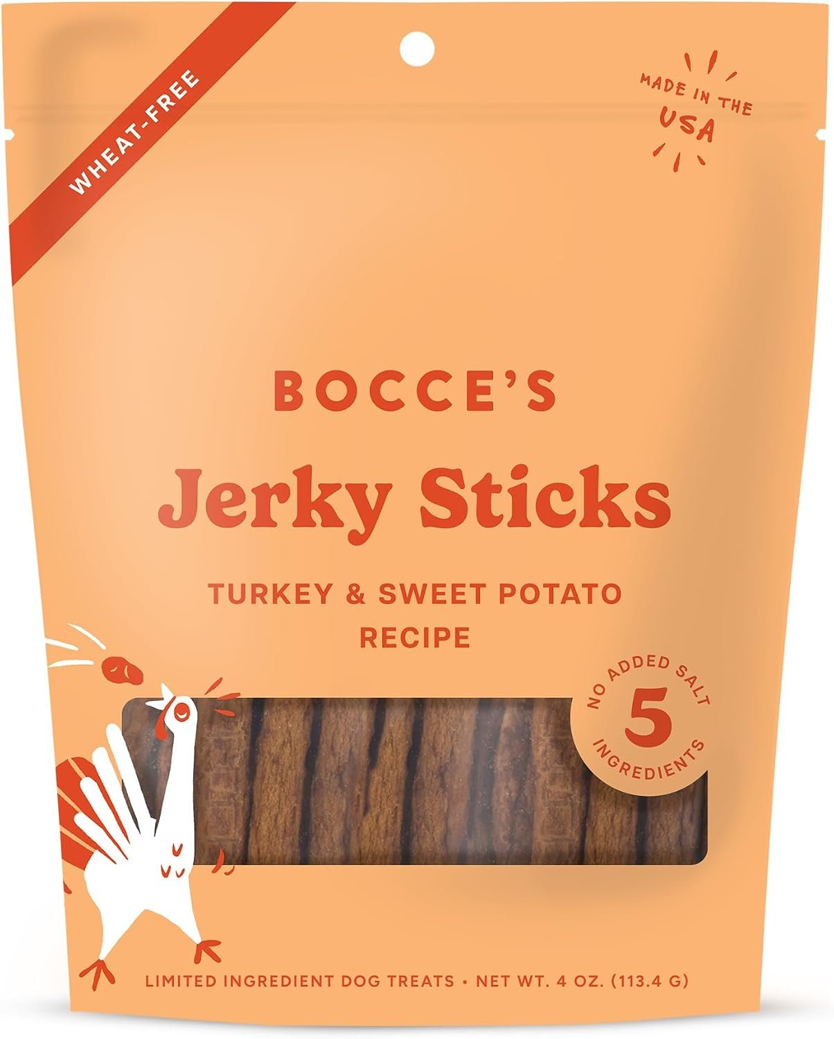Bocce’s Bakery Turkey & Sweet Potato Flavor Jerky Stick Dog Treats, 4 oz Bocce’s Bakery Turkey & Sweet Potato Flavor Jerky Stick Dog Treats, 4 oz