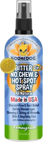 Bodhi Dog Bitter 2-in-1 No Chew & Hot Spot Spray - Natural Anti-Chew Remedy Better Than Bitter Apple - Soothes Hot Spots, Deters Chewing - Safe for Skin, Wounds & Furniture- Made in USA (8 Fl Oz)