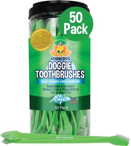 Bodhi Dog Dual-Headed Toothbrush for Dogs & Cats – Soft Bristles for Gentle Pet Dental Care – Puppy & Adult Teeth Cleaning – Easy-to-Use Design for Healthy Gums & Fresh Breath (50 Count)