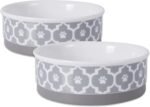 Bone Dry Paw Print Ceramic Pet Bowl, Lattice Collection, Medium Set, 6x2", Gray, 2 Count