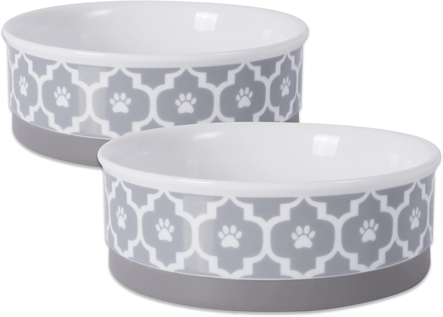 Bone Dry Paw Print Ceramic Pet Bowl, Lattice Collection, Medium Set, 6×2″, Gray, 2 Count Bone Dry Paw Print Ceramic Pet Bowl, Lattice Collection, Medium Set, 6×2″, Gray, 2 Count