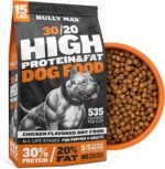 Bully Max Dry Dog Food for Adults & Puppies - High Protein & Fat for Muscle & Weight Gain - High Performance Dog Food Supplements - Small & Large Breed Dogs (535 Calories Per Cup), Chicken, 15lb Bag