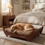 CANAGAN Elevated Wood Dog Bed Frame with Cushion, WalnutPattern, Large