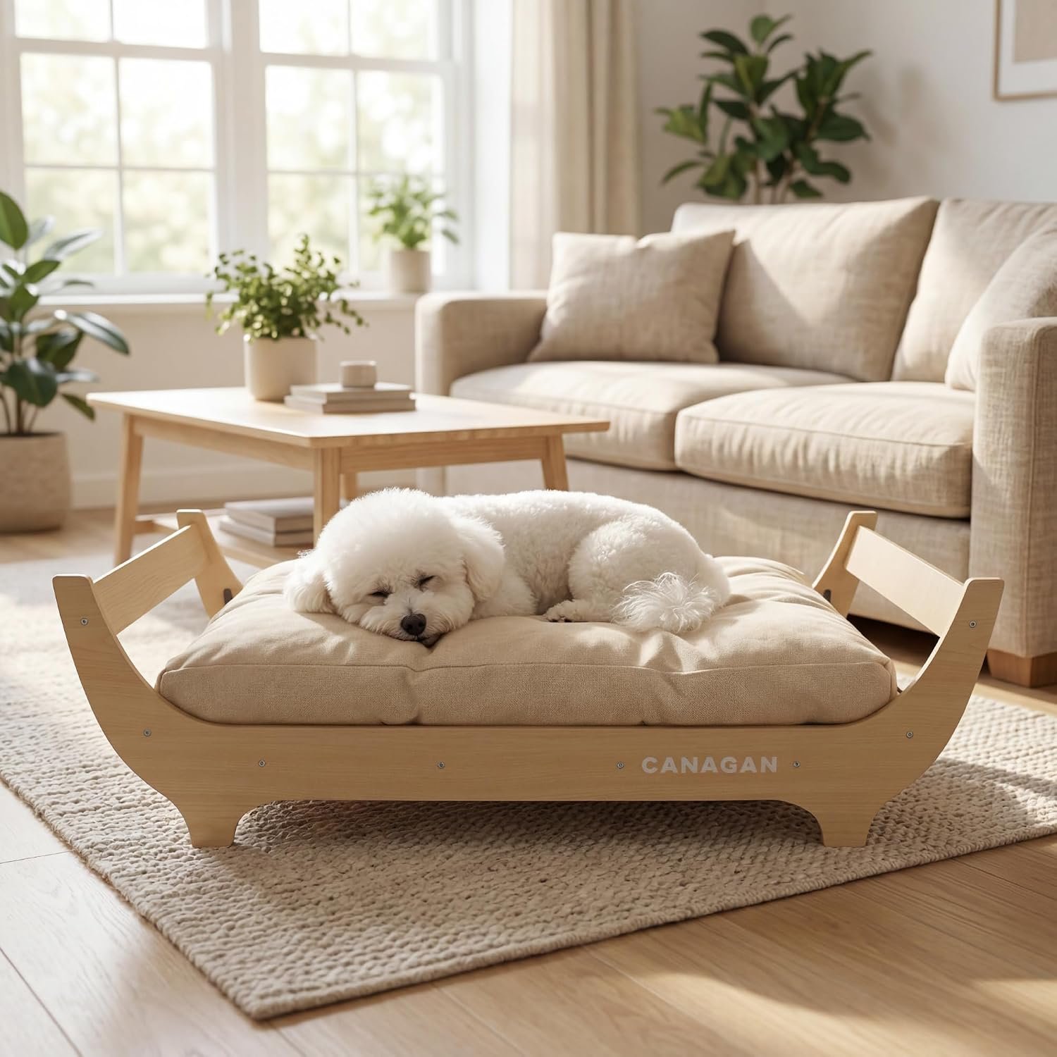 CANAGAN Elevated Wood Dog Bed Frame with Cushion, WoodPattern, Medium CANAGAN Elevated Wood Dog Bed Frame with Cushion, WoodPattern, Medium