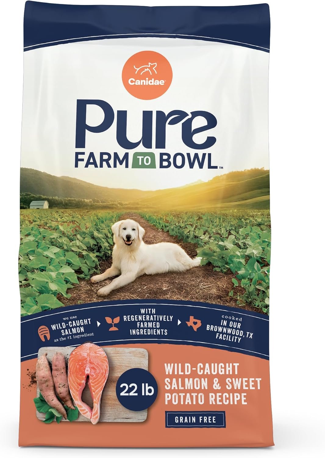 CANIDAE Pure Farm to Bowl, Wild-Caught Salmon & Sweet Potato, 22 lb CANIDAE Pure Farm to Bowl, Wild-Caught Salmon & Sweet Potato, 22 lb