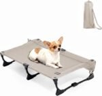 CANINE CANYON Upgraded Non-Slip Daisy Cot, Medium Foldable Elevated Dog Bed, Portable Raised Outdoor Folding Dog Cot for Camping/Home, Chew Proof Waterproof Heavy Duty Up to 160 Lbs, Brown, 32"x 23"