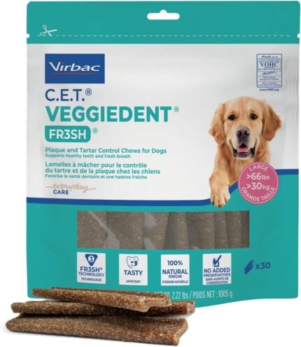 C.E.T. Veggiedent Fr3sh Plaque and Tartar Control Chews for Dogs, Large