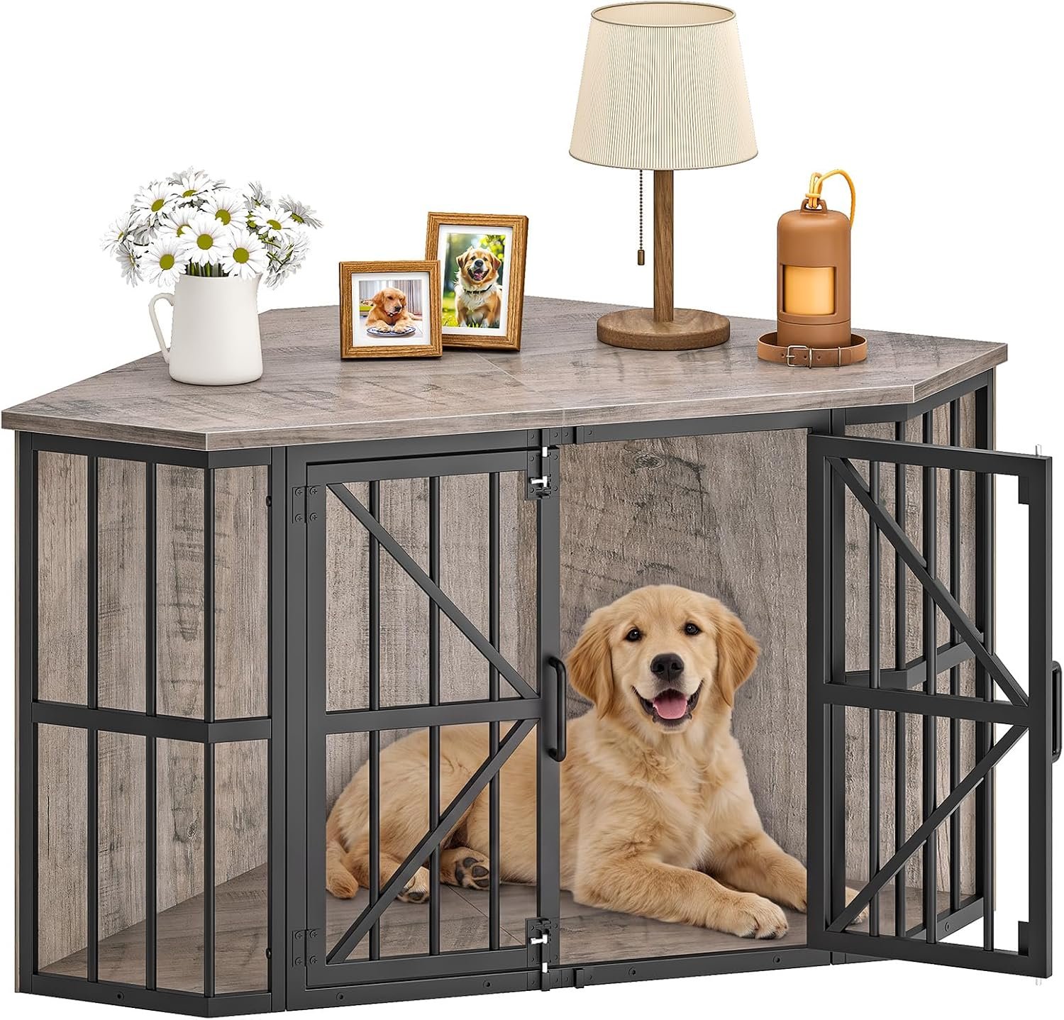 CHOEZON 44″ Corner Dog Crate Furniture for Medium Dogs, Greige TGW03BG CHOEZON 44″ Corner Dog Crate Furniture for Medium Dogs, Greige TGW03BG
