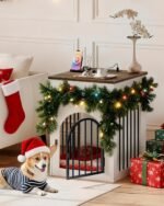 CHOEZON Dog Crate Furniture, Wooden Dog Kennel with Charging Station and Storage Drawer, Indoor Pet Crate End Table for Small Breeds, Dog Cage for Living Room, Bedroom, White and Walnut MGW01UWL - Image 2