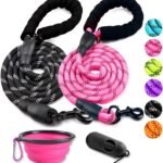COOYOO 2 Pack Dog Leash 5 FT Heavy Duty – Comfortable Padded Handle – Reflective Dog Leash for Medium Large Dogs with Collapsible Pet Bowl
