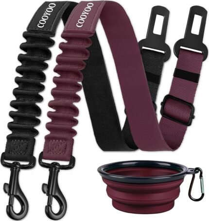COOYOO Dog Seat Belt,3 Piece Set Retractable Dog Car Adjustable Seatbelts for Vehicle Nylon Pet Safety Heavy Duty & Elastic & Durable Car Harness for Dogs
