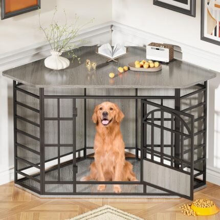 COZPAW 52" Corner Dog Crate Furniture, Gray