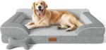 CWAWZ Extra Large Dog Bed, Orthopedic Dog Bed with Cooling Gel Memory Foam, Waterproof XL Pet Bed with Removable Washable Cover, 42" Pet Sofa Couch Dutch Velvet with Bone Toy, Light Gray