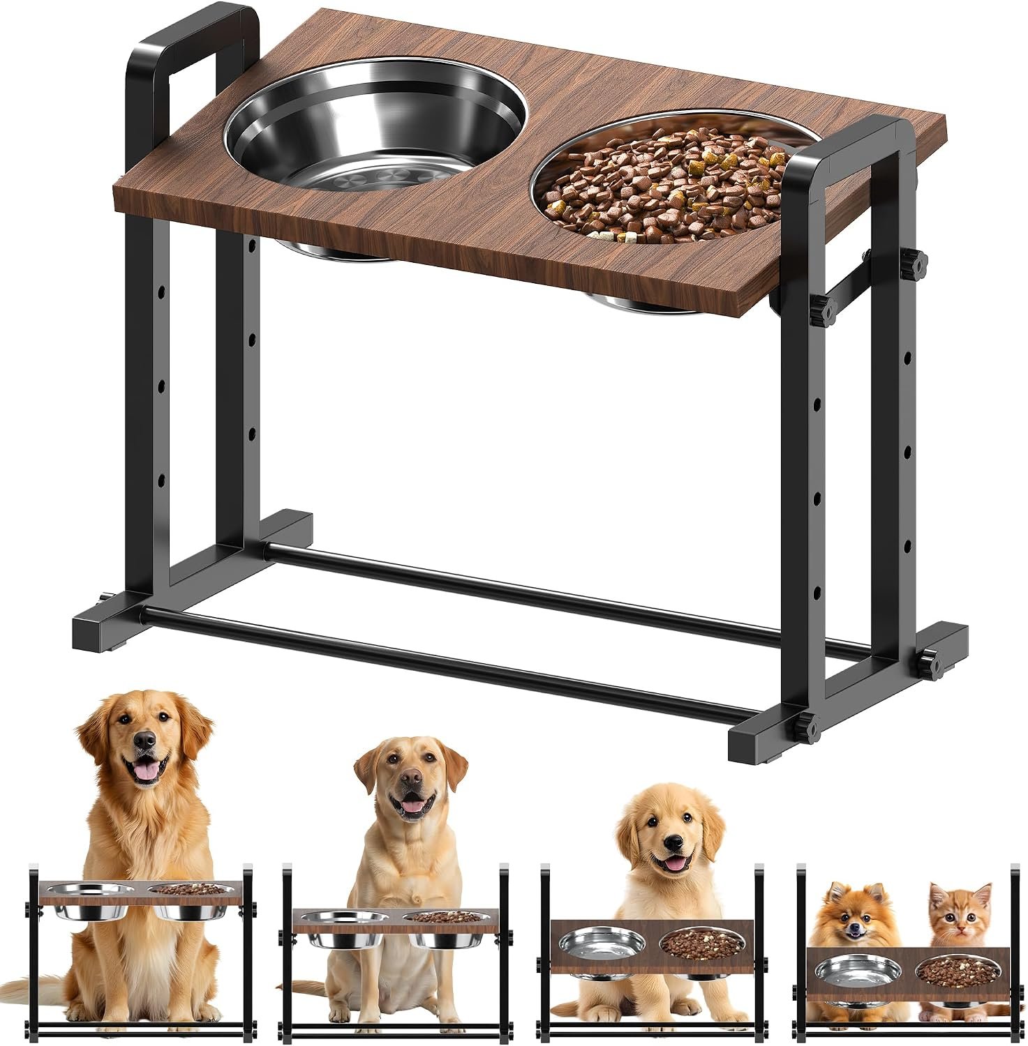 CZPET Elevated Dog Bowls, Angle&Height Adjustable, 2L Stainless Steel Bowls CZPET Elevated Dog Bowls, Angle&Height Adjustable, 2L Stainless Steel Bowls