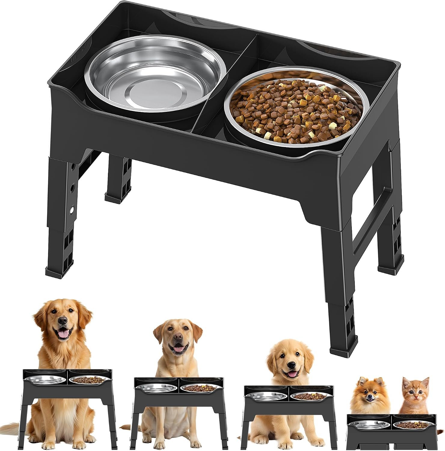 CZPET Elevated Dog Bowls, Splash Guard 4-Height Adjustable, Stainless Bowls CZPET Elevated Dog Bowls, Splash Guard 4-Height Adjustable, Stainless Bowls