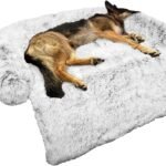 Calming Dog Bed Fluffy Plush Dog Mat for Furniture Protector with Removable Washable Cover for Large Medium Small Dogs and Cats (Large, Light Grey)
