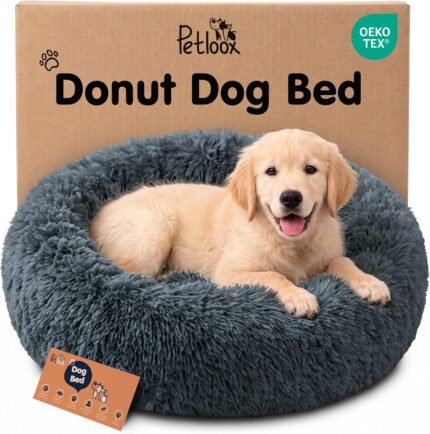Calming Donut Dog Bed for Small Dogs, Round Dog Bed for Medium & Large Dogs