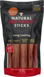Canine Naturals Beef and Bully Sticks for Dogs, Odor Free, Medium 4 Count