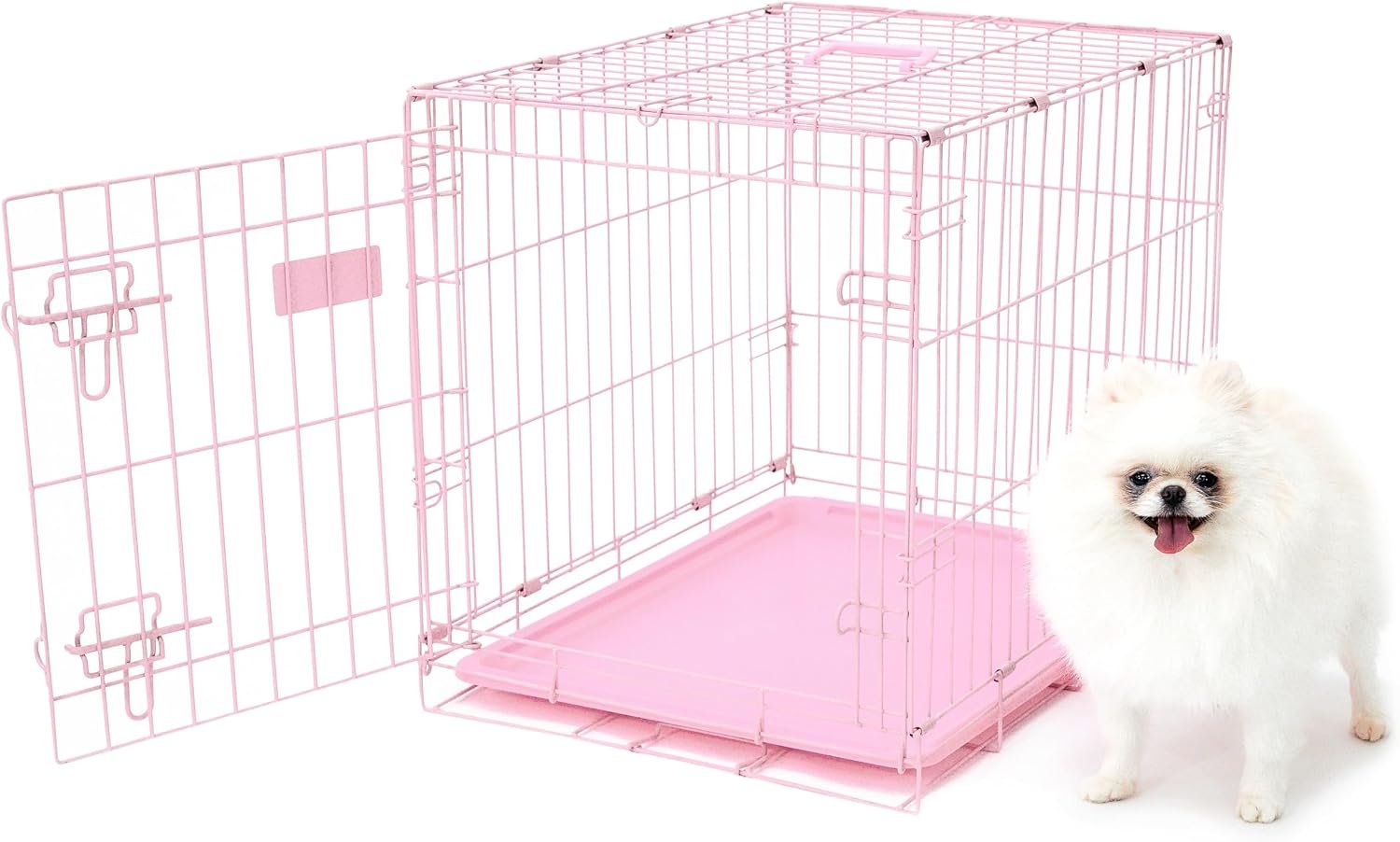 Carlson Pink Secure and Compact Single Door Metal Dog Crate, Small Carlson Pink Secure and Compact Single Door Metal Dog Crate, Small