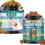 Cat & Dog Health Bundle – Cat Taurine Multivitamin Chews (500 Crunchy Treats) + Dog Allergy Relief Chews with Omega 3 (200 Soft Chews), Support Immune, Skin, Coat, Gut & Joint Health for Cats & Dogs