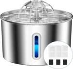 Cat Water Fountain Stainless Steel - 74oz/2.2L Automatic Large Pet Watering Bowl Dispenser for Indoor Dogs - Drinking Fountains with 3 Filter, Gifts for Cats and Kitty - Dog Waterer Bowls No Spill