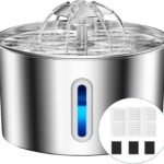 Cat Water Fountain Stainless Steel – 74oz/2.2L Automatic Large Pet Watering Bowl Dispenser for Indoor Dogs – Drinking Fountains with 3 Filter, Gifts for Cats and Kitty – Dog Waterer Bowls No Spill
