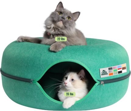 Cattasaurus 4-in-1 Peekaboo Cat Cave, Donut Tunnel, Self Warming Bed & Cat-Friendly Scratcher – Original Innovation, High-Density Felt, Extra Large for Multiple Cats up to 30-45 lbs, 12 Color Choices