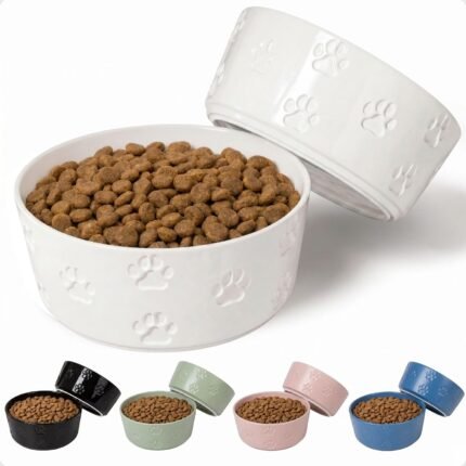 Ceramic Dog Bowl Set of 2 w/ Anti-Skid Base 6.5″W x 2.5″H, 3.8 Cup Capacity