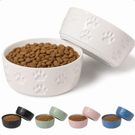 Ceramic Dog Bowl Set of 2 with Anti-Skid Base, 5.5″W x 2″H, 2 Cup Capacity