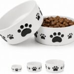 Ceramic Dog Bowls Set, 5”×2”, with Anti-Slip Rings, 2 Cups Capacity