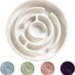 Ceramic Slow Feeder Dog Bowl,1.5 Cups Pet Slow Feeder for Small and Medium Breed,Puzzle Dog Food Dish,Anti-Gulping,Stop Bloat,Preventing Choking(White)