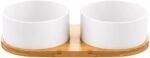Ceramic Small Dog and Cat Bowls-Set of 2 Pet Dishes with Non-Slip Wood Tray
