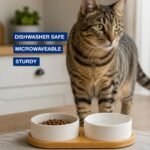 Ceramic Small Dog and Cat Bowls-Set of 2 Pet Dishes with Non-Slip Wood Tray - Image 2