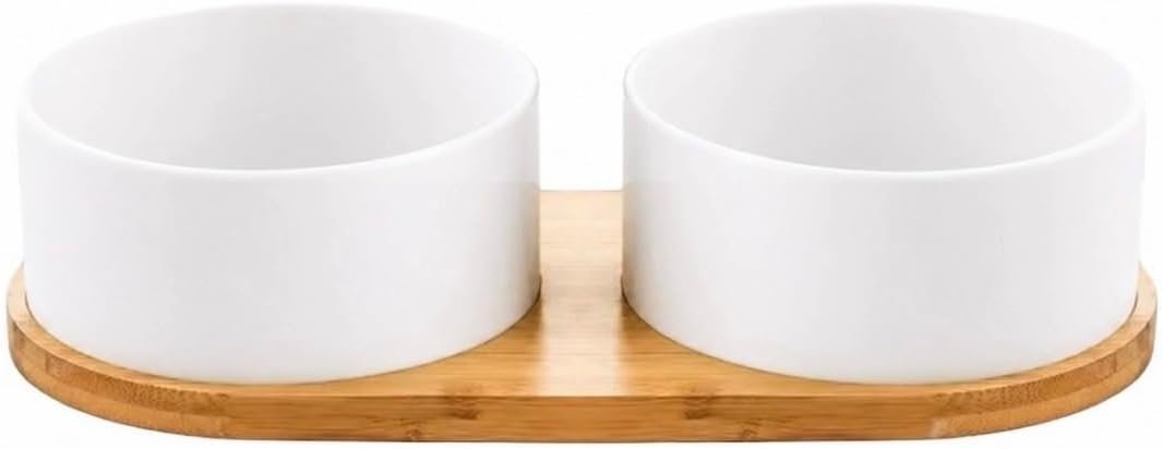 Ceramic Small Dog and Cat Bowls-Set of 2 Pet Dishes with Non-Slip Wood Tray Ceramic Small Dog and Cat Bowls-Set of 2 Pet Dishes with Non-Slip Wood Tray