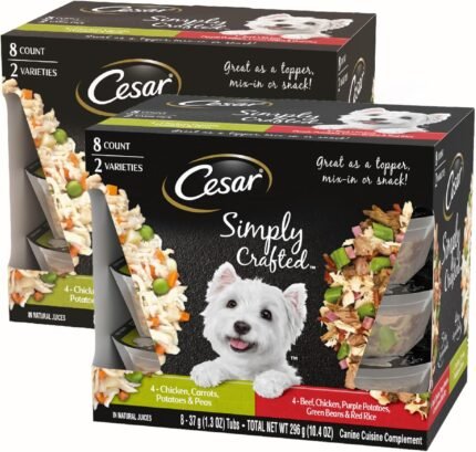 Cesar Simply Crafted Wet Dog Food Toppers Variety, 1.3 oz, 8 Count, 2-Pack