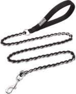 Chain Dog Leash, Bite-Proof Metal Leash, with Padded Handle Black