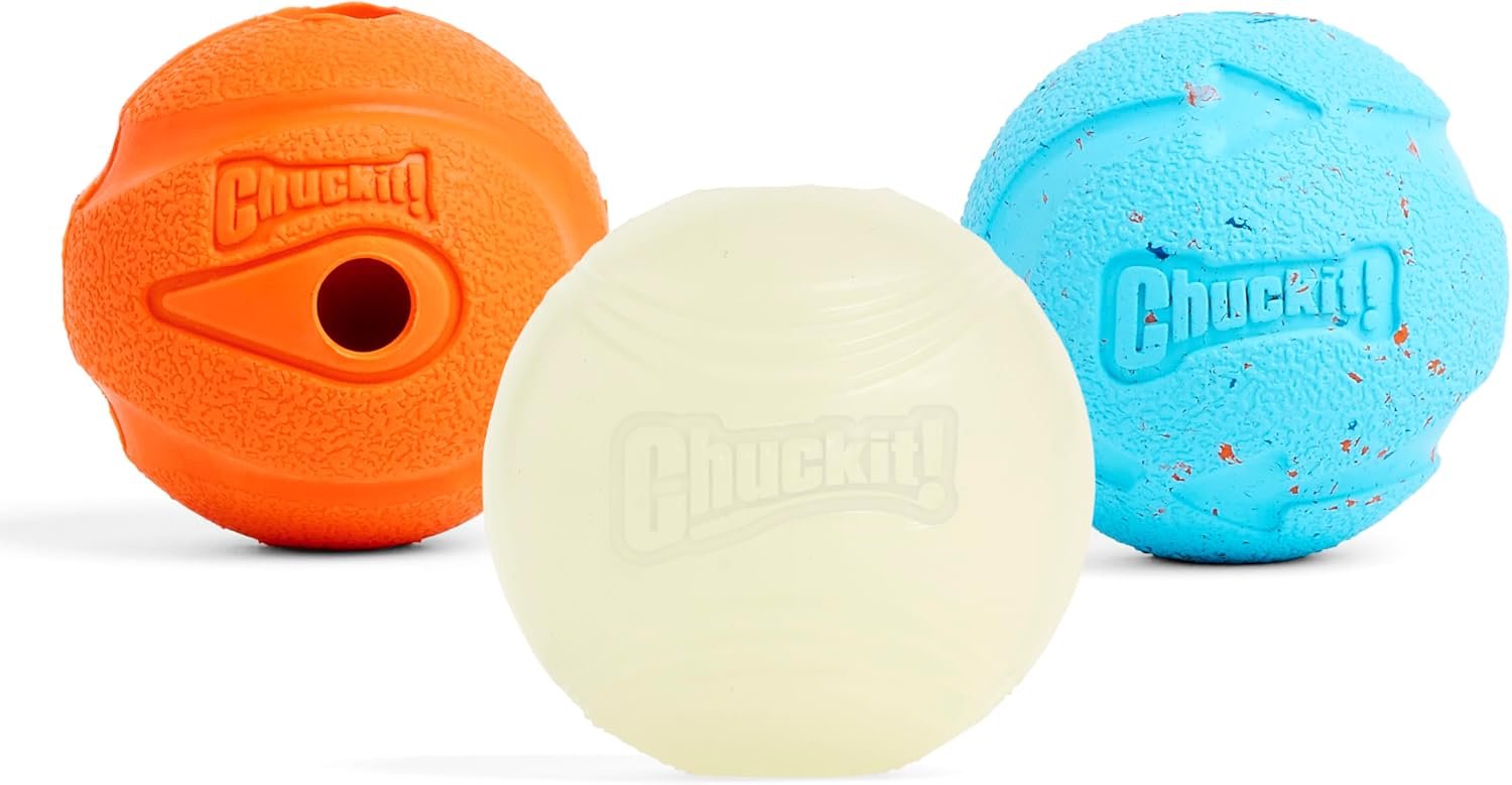 Chuckit Gen 1 Fetch Pack Dog Balls – Interactive Dog Toys, High-Bounce Fetch Ball, Floating Ultra and Rugged Balls, Durable – Size Medium, 2.5-inch Diameter, Set of 3 Chuckit Gen 1 Fetch Pack Dog Balls – Interactive Dog Toys, High-Bounce Fetch Ball, Floating Ultra and Rugged Balls, Durable – Size Medium, 2.5-inch Diameter, Set of 3