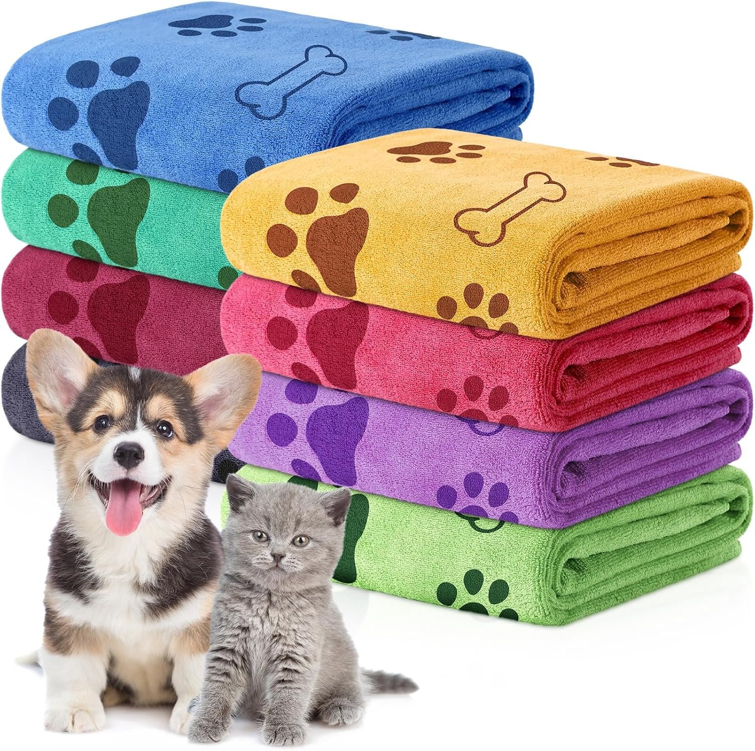 Chumia 8 Pcs Dog Towel for Drying, 18 x 28 Inch, Dog Paw and Bone, Colorful Chumia 8 Pcs Dog Towel for Drying, 18 x 28 Inch, Dog Paw and Bone, Colorful