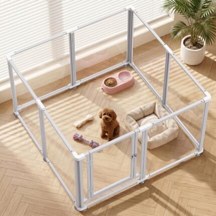 Clear Acrylic Dog Play Pen Indoor (White, 23.6H, 8)