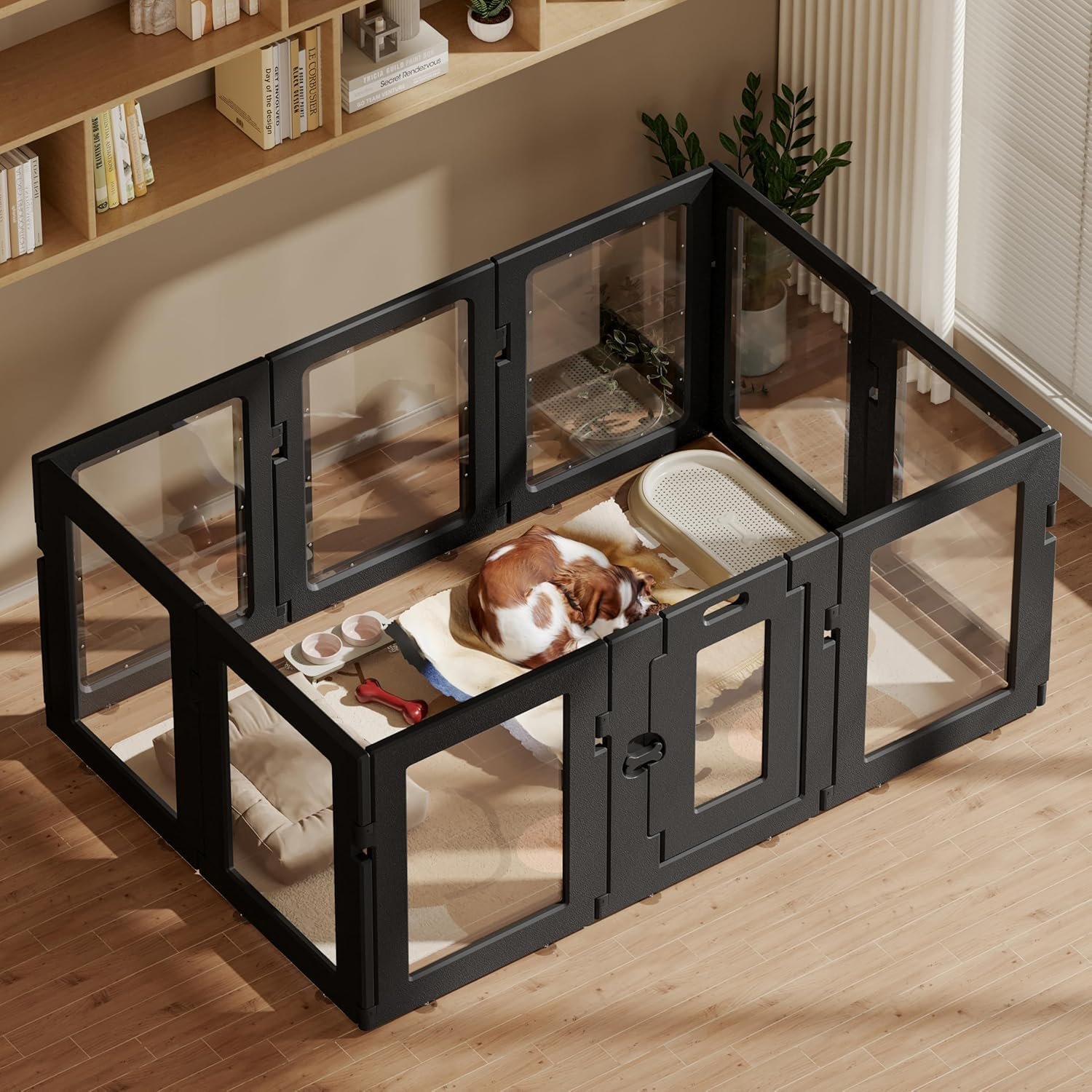 Clear Acrylic Dog Playpen Indoor, Black, 24″ H, 10 Panels Clear Acrylic Dog Playpen Indoor, Black, 24″ H, 10 Panels