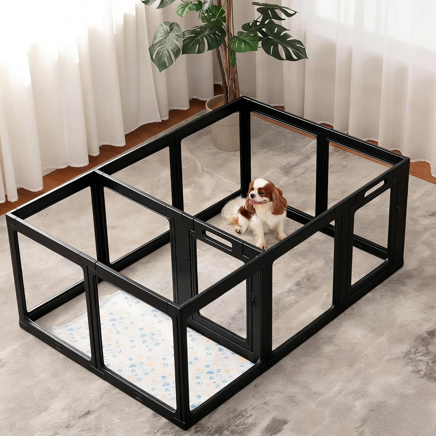 Clear Acrylic Dog Playpen Indoor Pet Pen, 24″ H, Black, 12 Panels Clear Acrylic Dog Playpen Indoor Pet Pen, 24″ H, Black, 12 Panels