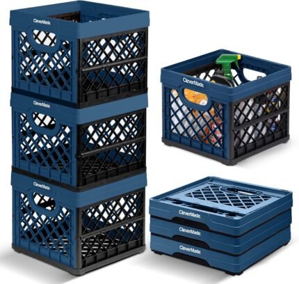 CleverMade Collapsible Milk Crates For Storage, 25L 3 Pack, 50 lb, Ocean