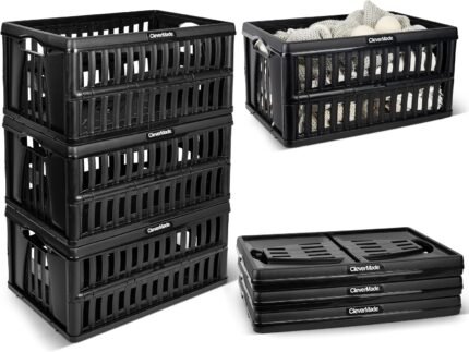 CleverMade Collapsible Utility Crates For Storage, 60L 3 Pack, Obsidian