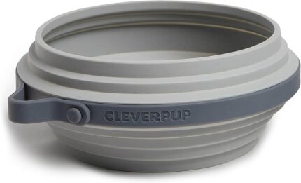 Cleverpup Nomad Large Collapsible Travel Dog Bowl – 4 Cup, Grey Silicone