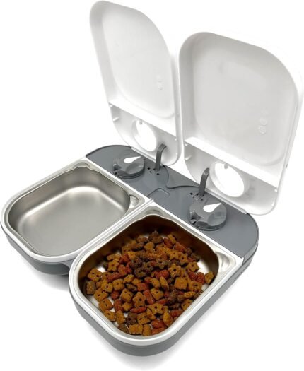 Closer Pets 2-Meal Automatic Feeder, 400g Per Bowl, Wet & Dry Food, White